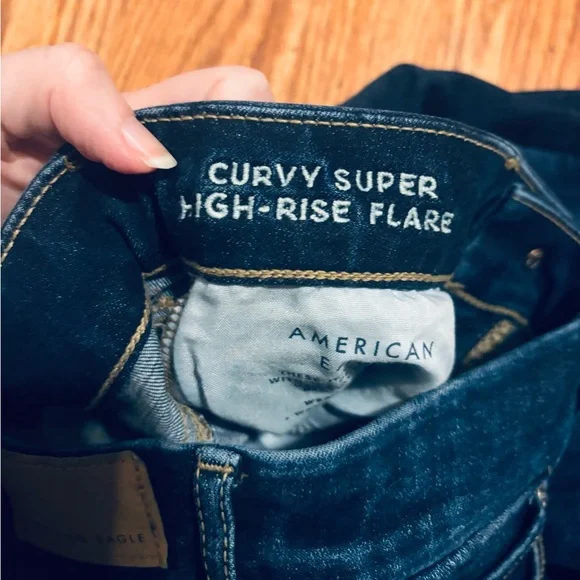 AE 6 long curxy high waisted flare jeans dark indigo American eagle - Picture 2 of 4